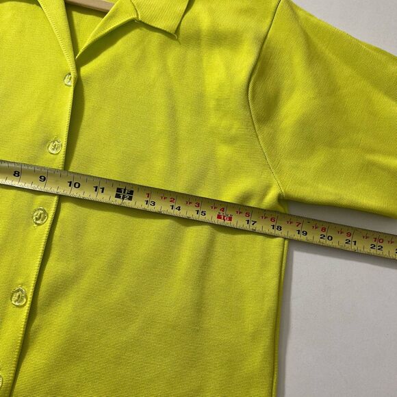 Hanifa Button Up Blouse Women’s L Lime Green Knit Heavyweight Short Sleeve - Picture 6 of 8